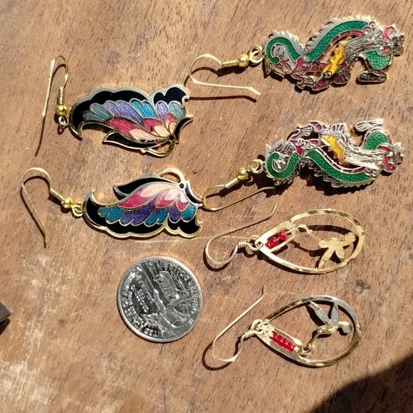 Vintage Wild Bryde Hummingbird , Dragon & Butterfly Cloisonne Enameled Dangling - Picture 2 of 9